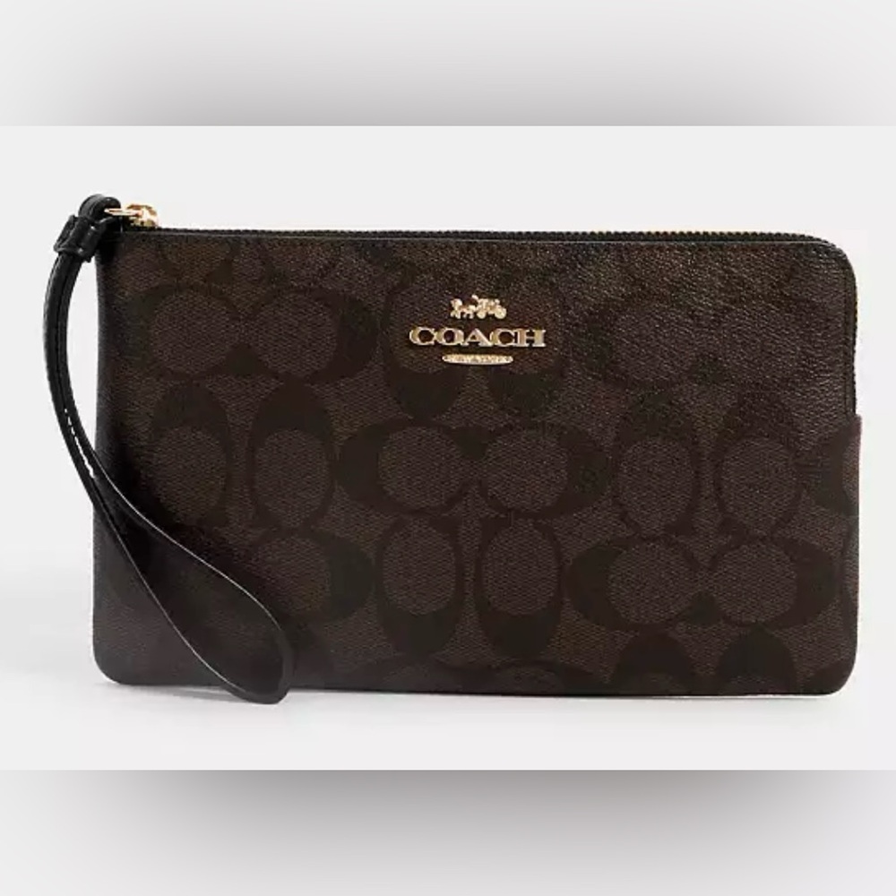 CoaBlack ch Double Zip Wallet in Gold/Brown